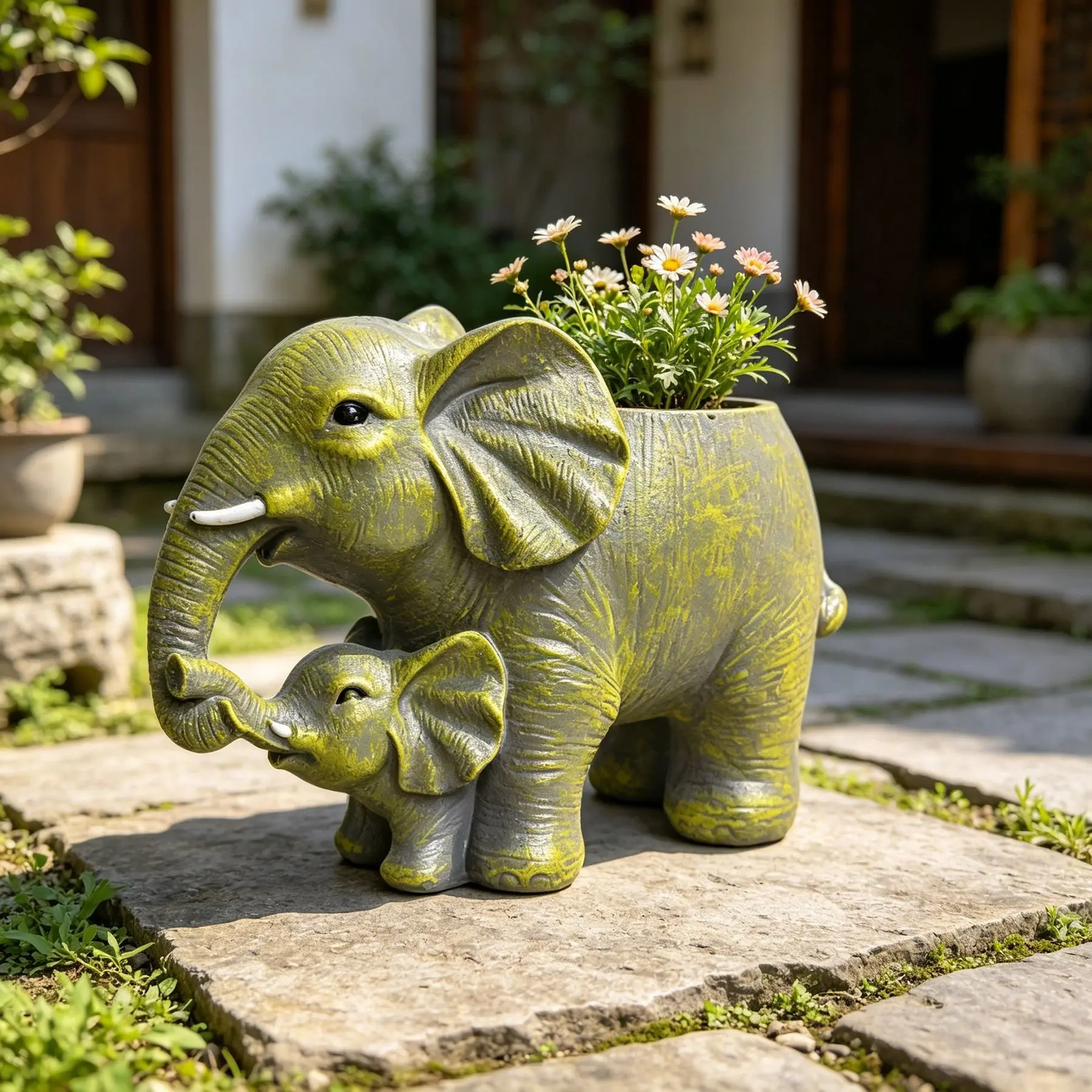 Family Elephant Planter, Realistic Texture, Ideal for Succulents & Small Plants, Perfect for Garden, Balcony, Desk Decor, Decorative Garden Pots, Gift for Plant Lovers