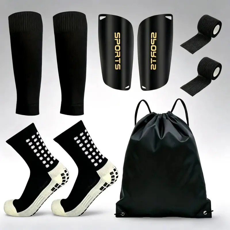 5-Piece Football Equipment Set (Including Football Socks, Socks, Shin Pads, Bandages, Storage Bag)workout sport essential accessory