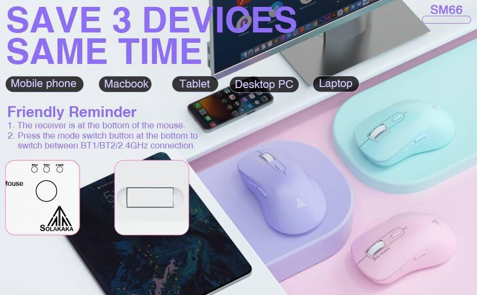 SM66 White Silent Wireless Mouse, Dual Mode(BT/2.4G) Computer Mouse for Laptop/PC/Mac