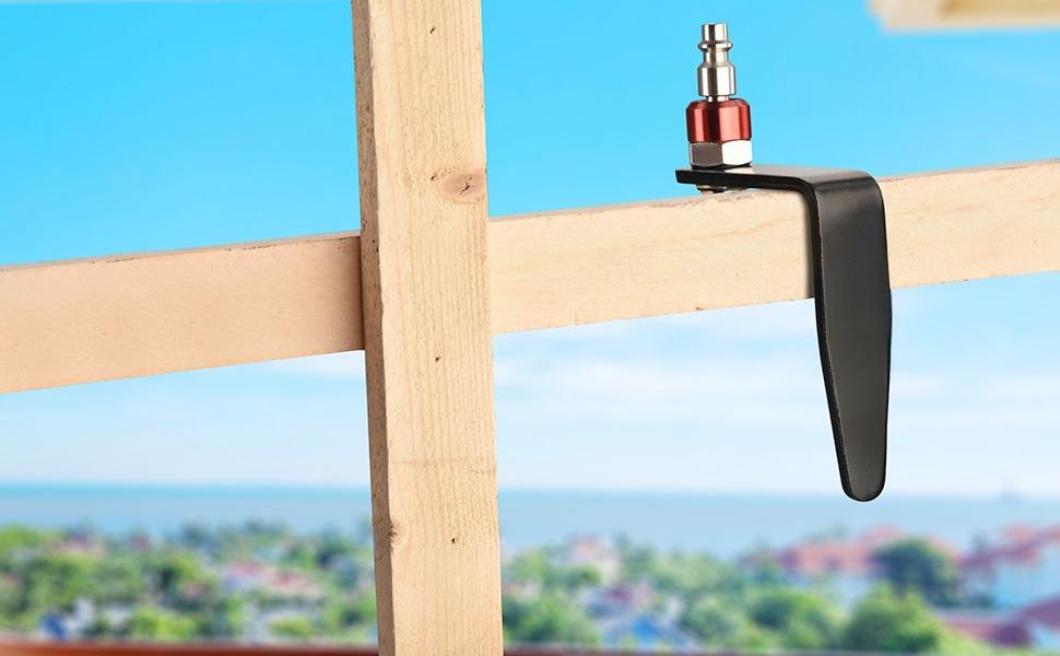 Steel Pneumatic Tool Rafter Hook Hanger, Lightweight, Durable,Reusable Metal Organaizer Adjustable Easy Install Hooks with 1/4" Air Tool Swivel Fitting, for Air Nailer, 1-Piece Brass Fitting