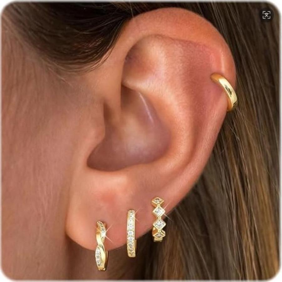 4Pairs Small Hoop Earrings  Women Trendy Stackable Chunky Earrings Hypoallergenic Huggie Earring Stacks Lightweight Earring Sets  Multiple Piercing Adjustable Auto Screen Clicker for Smart Phone shopping spree