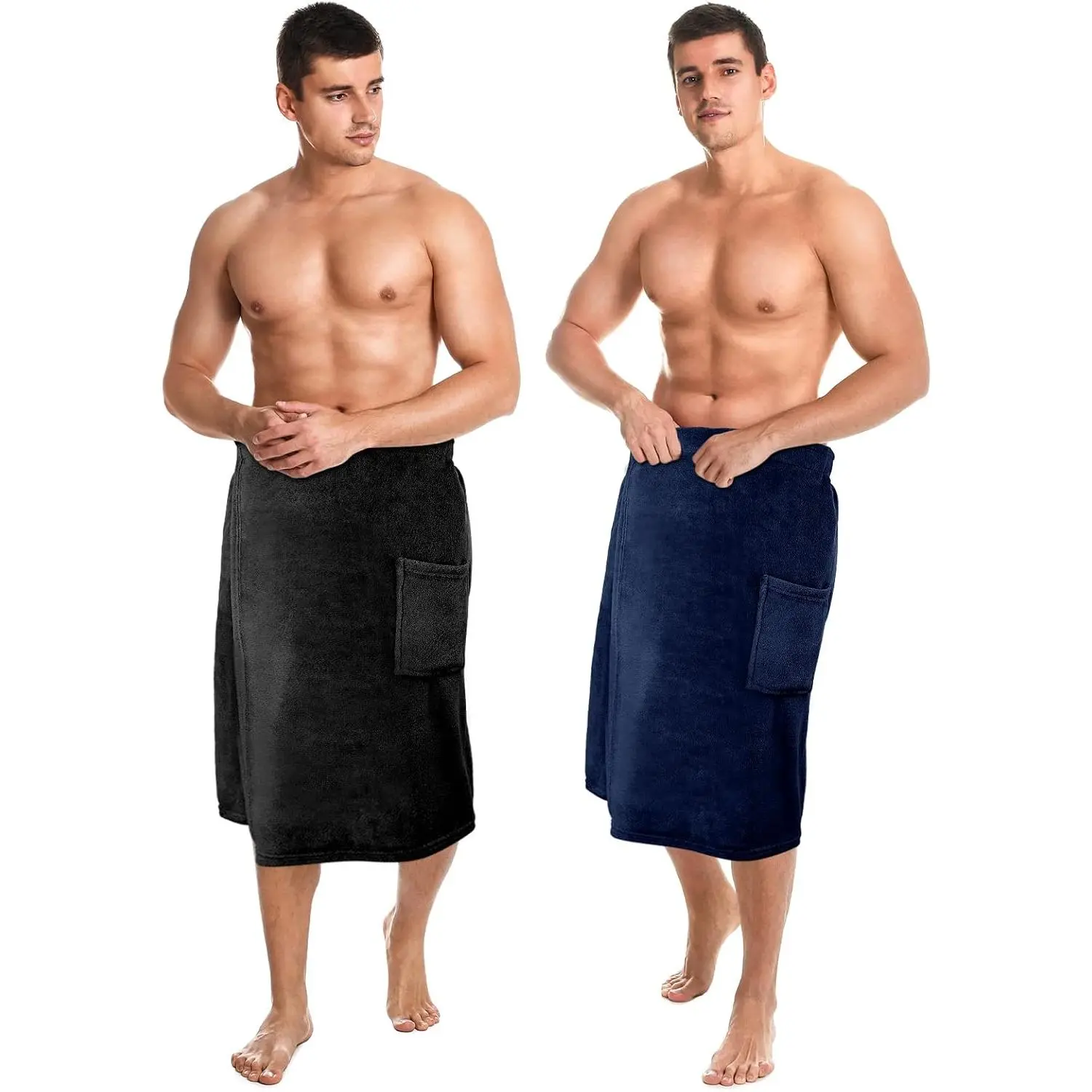 Dog & Cat Microfiber Terry Towel Wraps 2-Pack X-Large, Hook-Equipped Adjustable Lightweight Sauna Towels with Pocket, Hand Washable, Ideal for Spa Use (Black, Navy Blue)