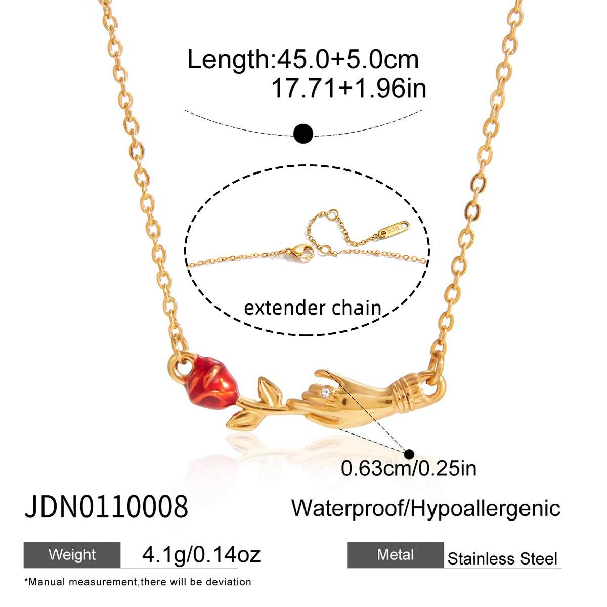[FLAME] Women's Gold Necklace with Red Rose, Romantic Love Pendant with Small Zircon, Elegant Enamel Chain, Perfect Gift for Female Friends on Valentine's Day