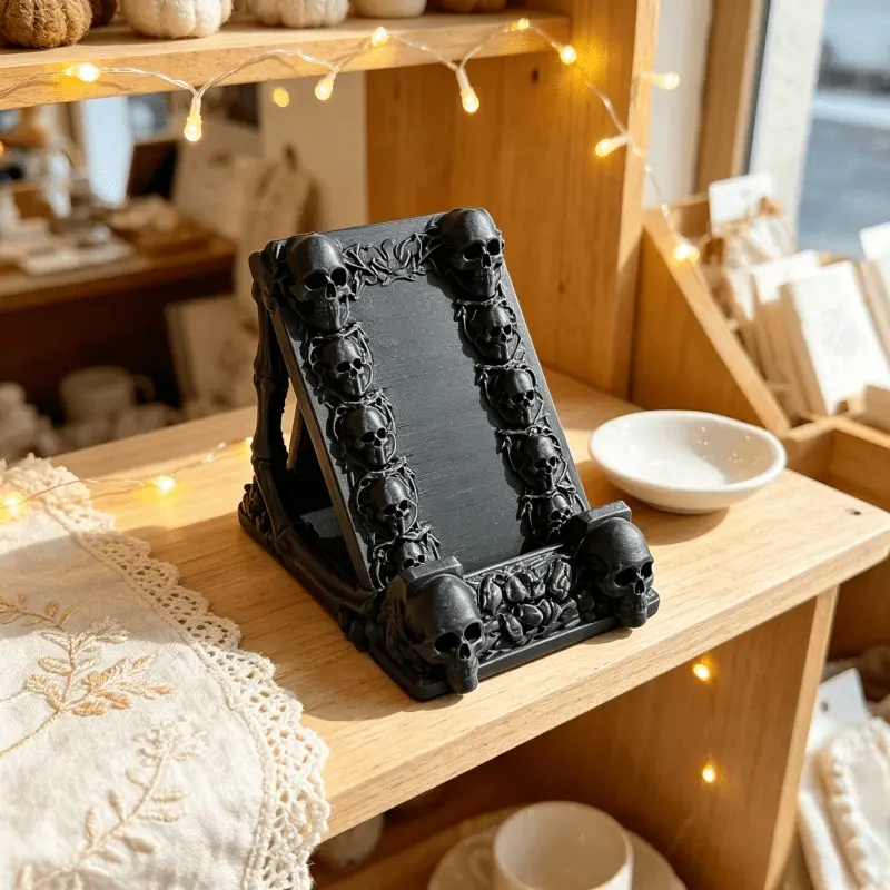 1pc 3D Printed Gothic Skull Phone Holder Stand Cell Phone Holders with a Lanyard, Dark Style  Desktop Ornament, Horror Lover's Creative Gift, Horror-Themed Home Decor, Halloween Decoration, Subculture Decoration, Gaming Room Decoration.