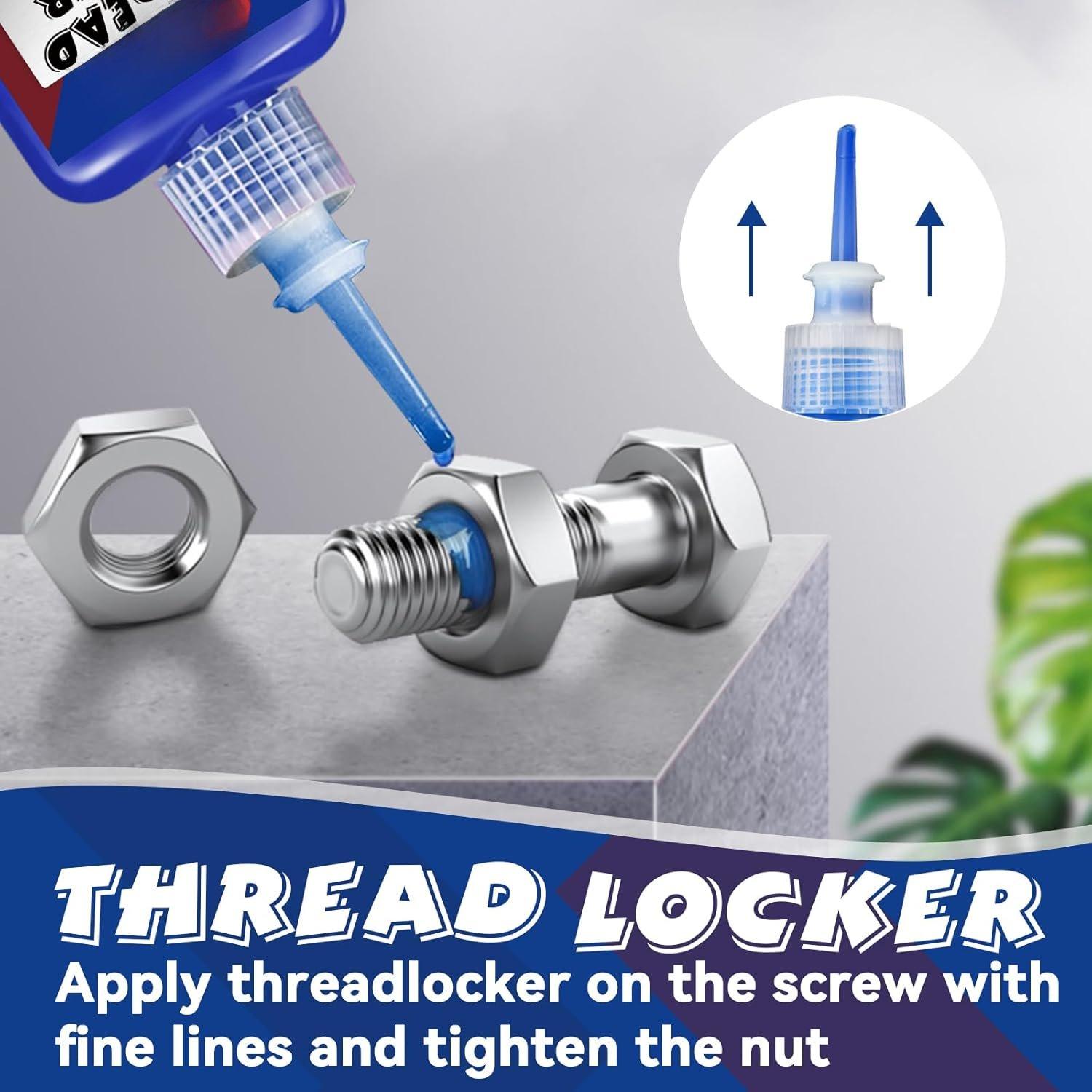 Thread Lock Blue and Red, Threadlocker Medium and High Strength, Thread Locker for Nuts, , Fasteners and Metals, Against Losening and Leakage (Medium-50ml2pack)