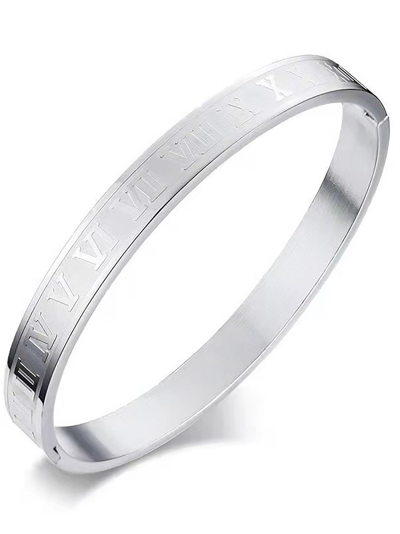 2counts/set Men's Summer Plain Stainless Steel Link Chain Bracelet & Roman Numerals Design Bangle, Stainless Steel Jewelry for Birthday Gift, Fashion Bracelets