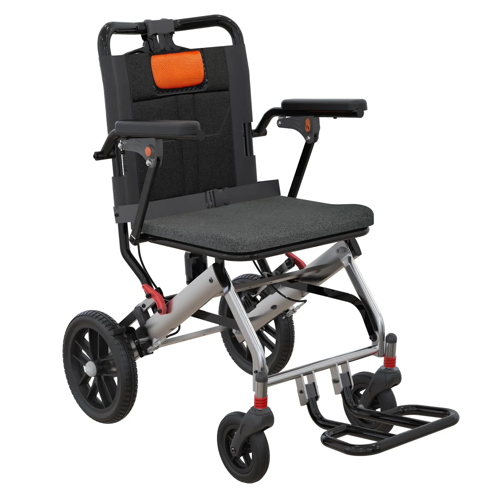 Garvee Lightweight Folding Wheelchair for Seniors – Aviation Aluminum, Flip Armrests, Secure Brakes & Spacious Seating for Effortless Mobility, Safe Transfers Indoors & Outdoors, Gray Orange