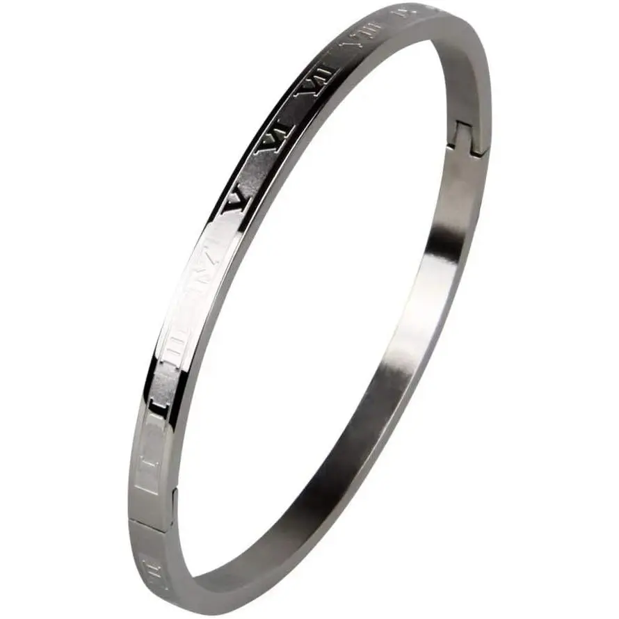 Plated Bracelets for Men Women Roman Numeral Bangle Bracelet Stainless Steel Personalized Engraved Unisex