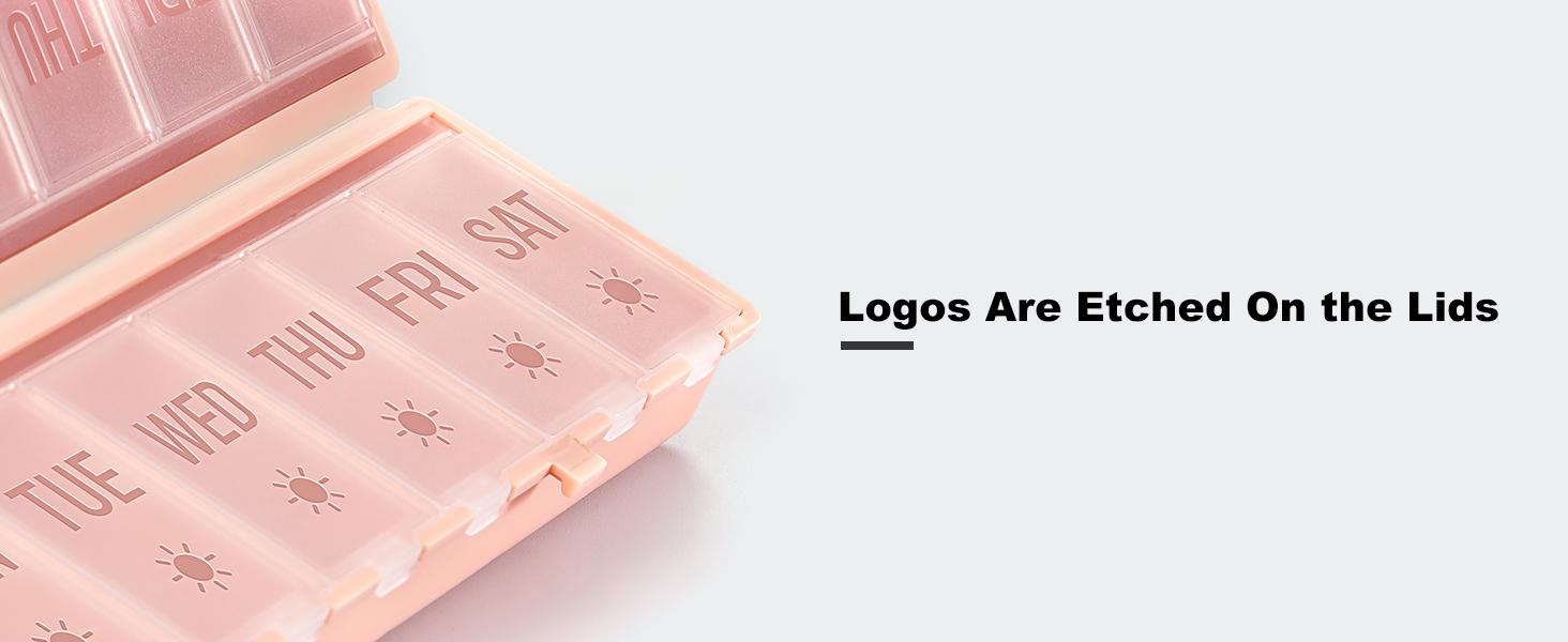 [Foldable & Dual Protection] Weekly Pill Organizer 2 Times A Day with Etched Labels, AM PM 7 Day Medicine Container Box, Large Portable Week Travel Pill Case for Daily Medication, Vitamin - Pink