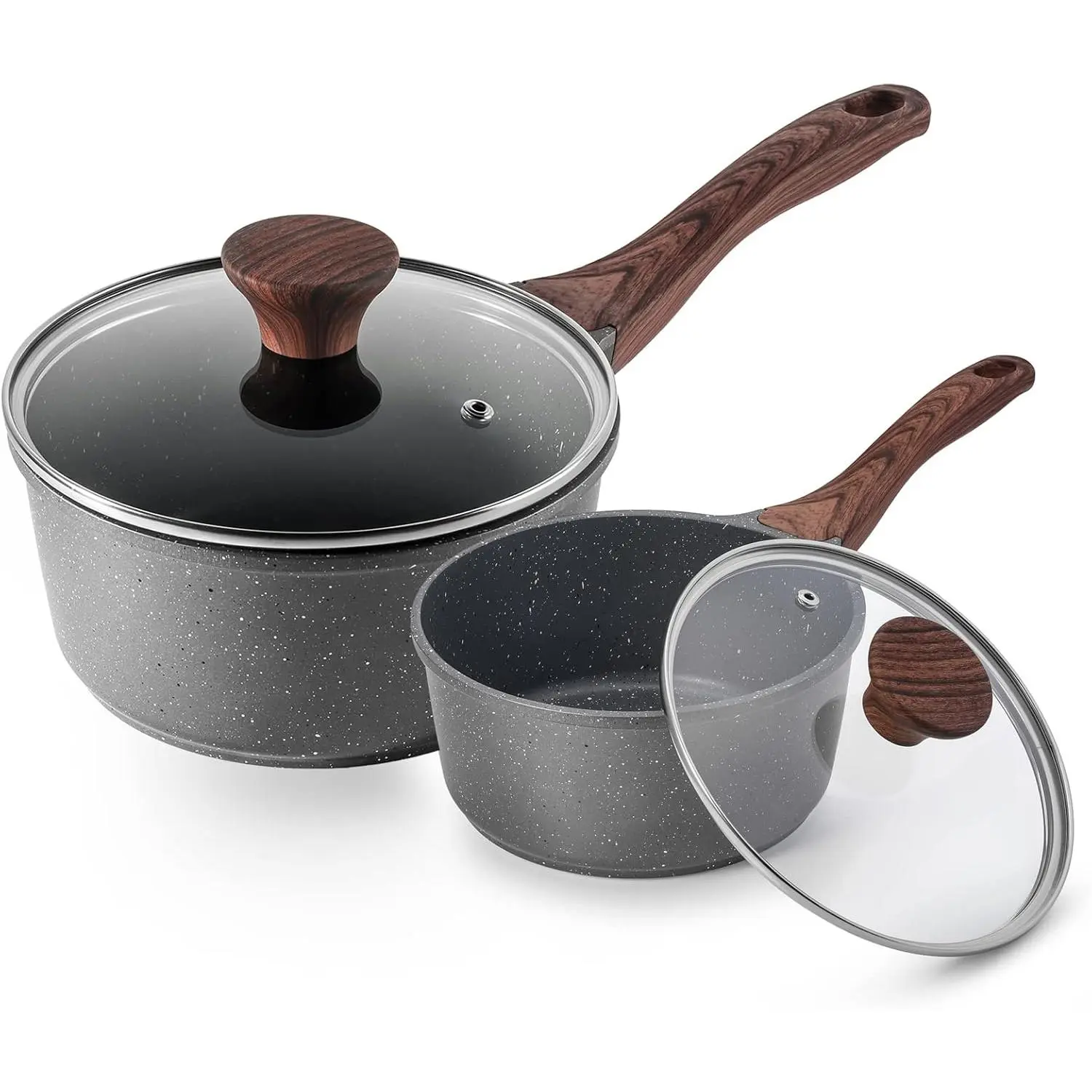 Nonstick Sauce Pan with Lid Saucepan Set, Swiss Granite Coating Sauce Pot Kitchen Cooking Pot Sets, Induction Comptable, Free of Intentionally Added PFOA, 1.5 + 2 QT