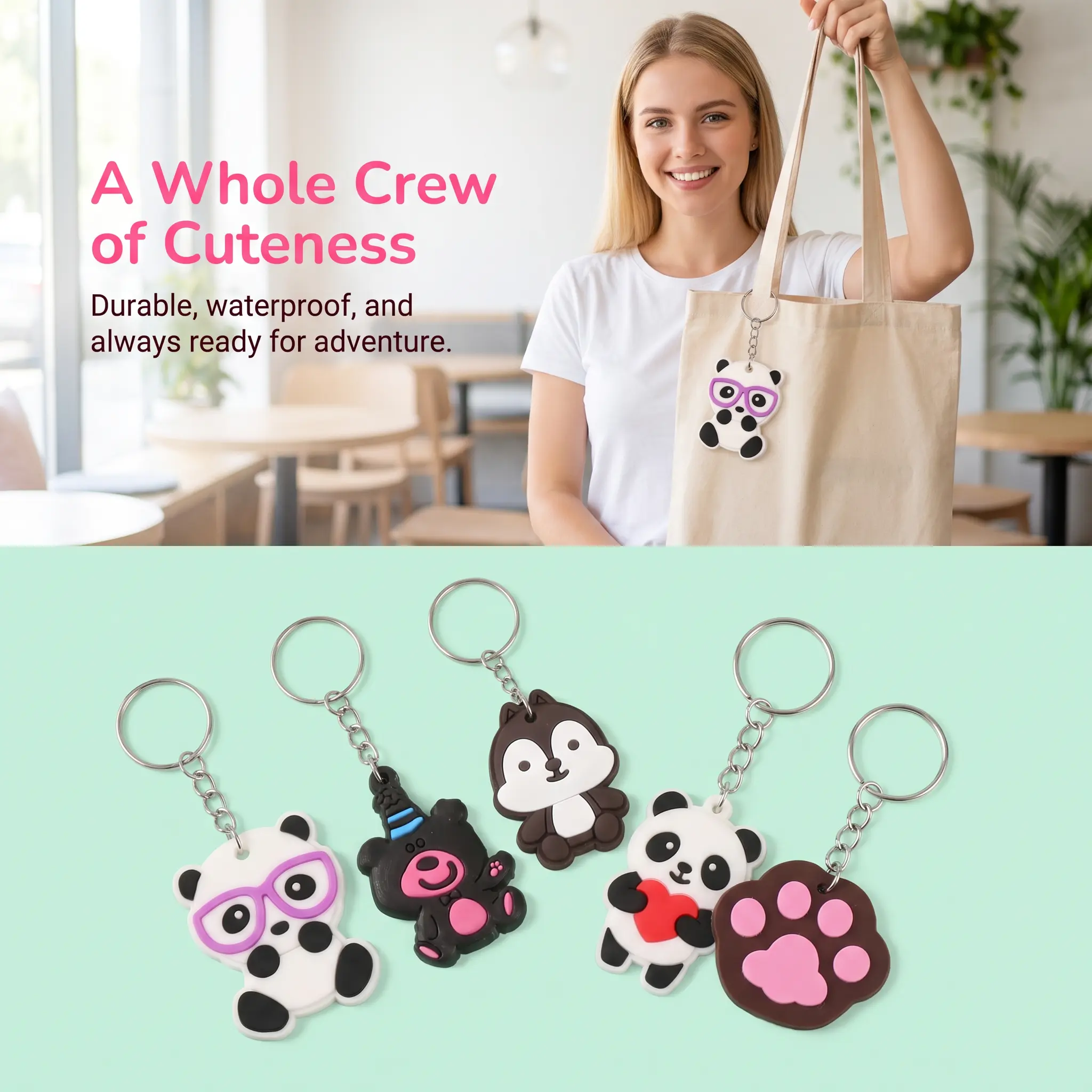 Cute Cartoon Silicone Keyring, Flexible Rubber Keychain Charm, Fun Gift for Bags and Keys Daily Use