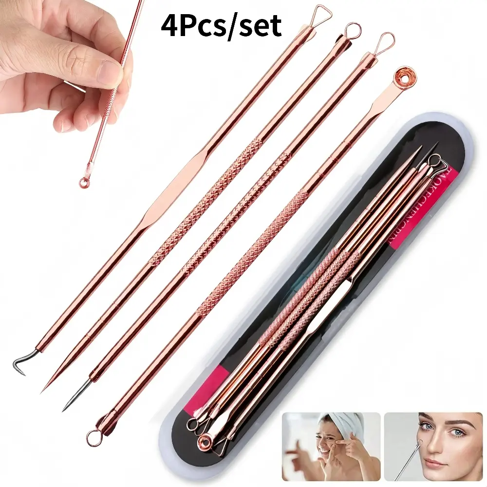 4Pcs Remover Pimple Comedone Extractor Tool Acne Removal Kit Treatment for Blemish,Risk Free Removal of Facial Blemishes