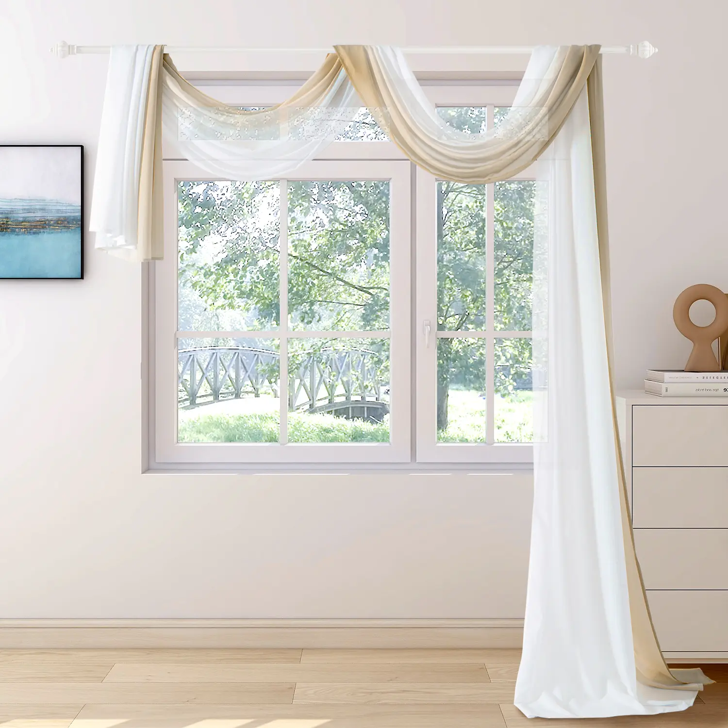 Modern Gradient Colored Window Scarf Valance - Extra Long Sheer Single Panel Curtain for Wedding Arch Backdrop & Kids Bedroom