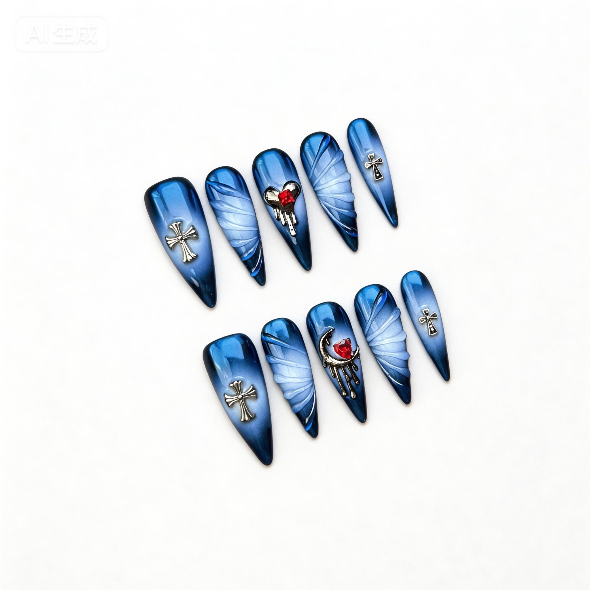 Vintage Cross Press-On Nails, Old Money Aesthetic Handmade Reusable False Nails, Luxury Cross Design Press On Manicure Set Nails for Women, Gothic Cross Nail Art