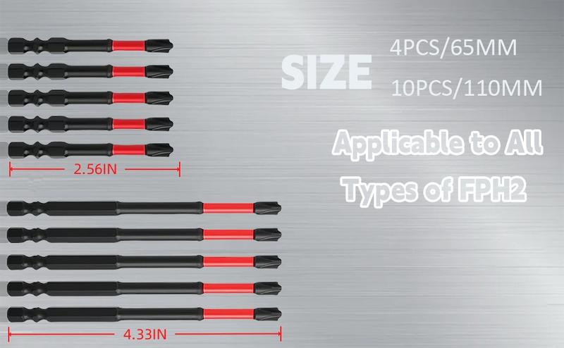 Impact Bit Set, S2 Steel 65mm & 110mm Slotted Heads 1/4 Inch Hex Shank, Cross Slot Screw Driver Drill Bits by Electricians with , 10 count