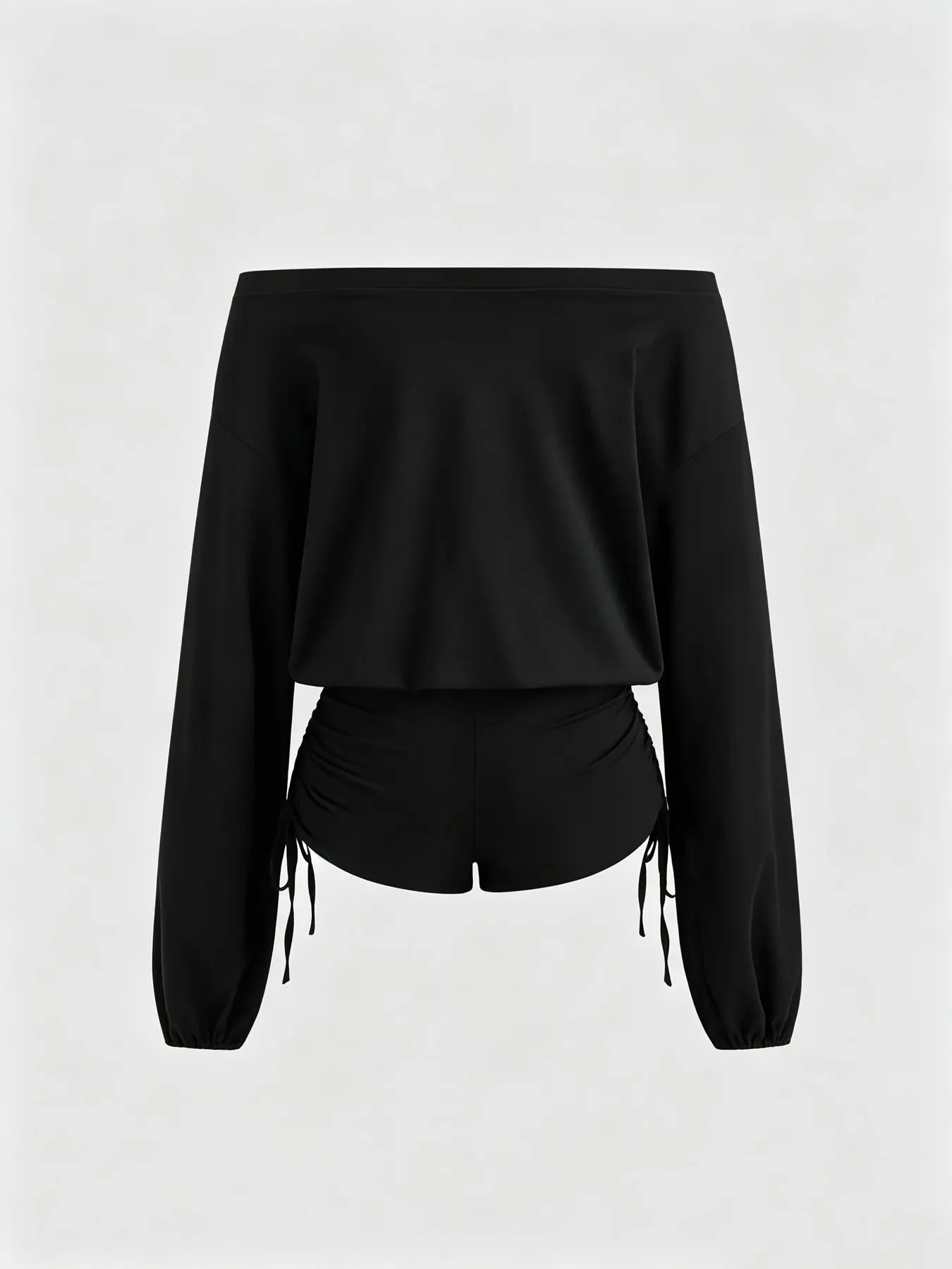 Women's Slim Fit One-Shoulder Long Sleeve Romper, Basic Ruched Tie Design, Party Casual Streetwear, Versatile Daily Wear