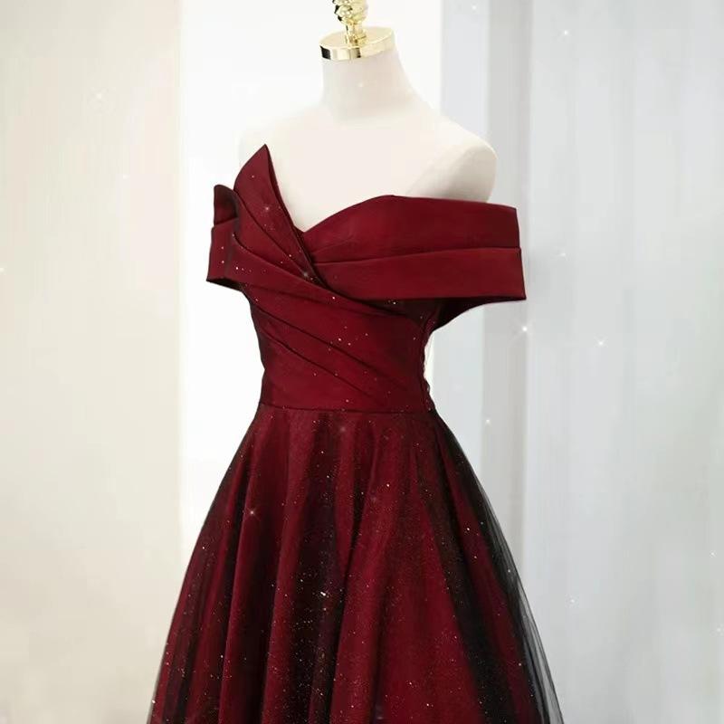 2026 New Autumn Red Toast Dress for Bride, One-Shoulder, Noble, Simple, Elegant, Slim-Fit and Skin-Brightening