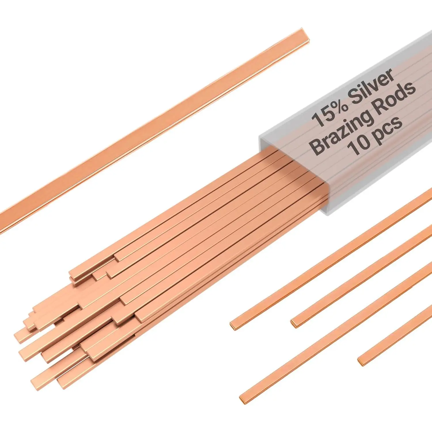 15% Silver Brazing Rods 10 Sticks Silver Flat Phos Copper Silver Brazing Alloys Welding Rods for Air Conditioning, Refrigerator, Cold Storage and HVAC Units with Silver Solder Welding Function