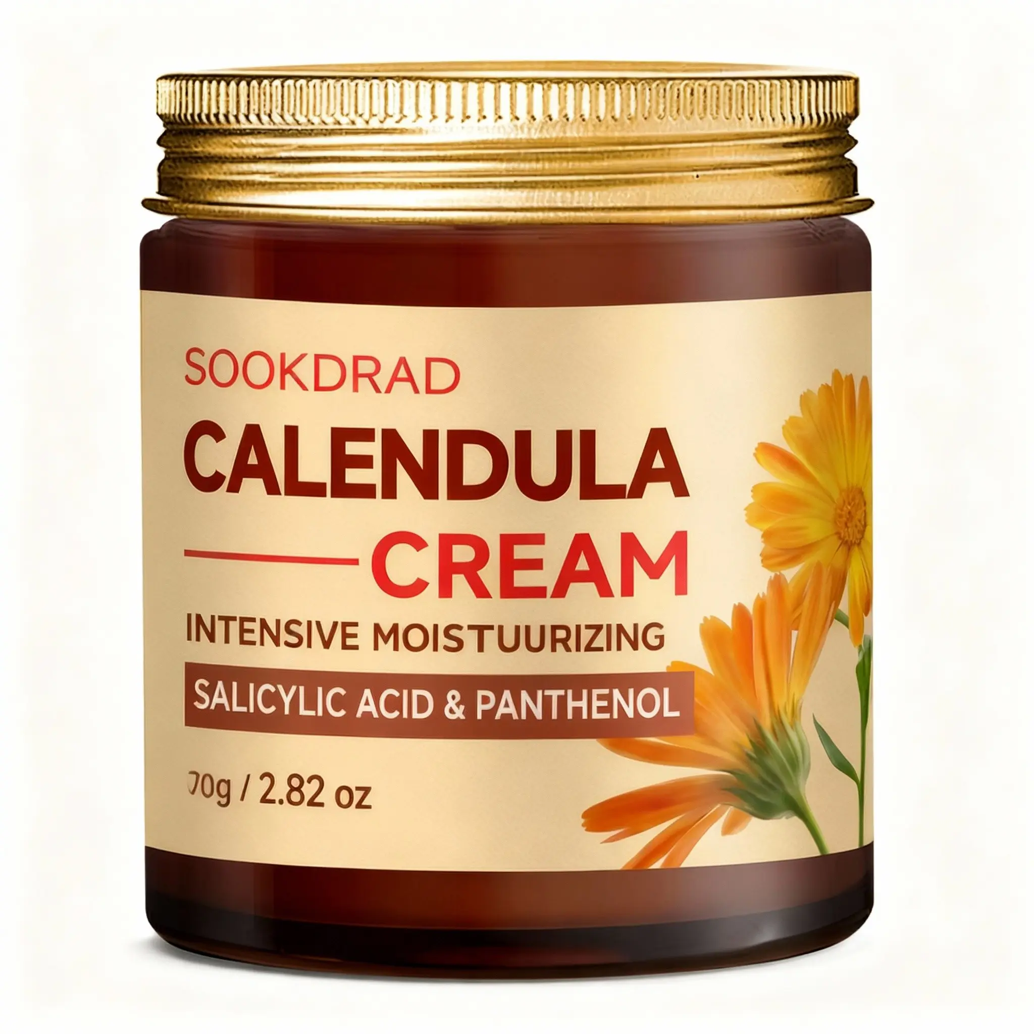 Calendula Face Cream with Salicylic Acid and Panthenol, Lightweight Hydrating Moisturizer for Oily Skin, 80g Summer Use, Daily Skincare
