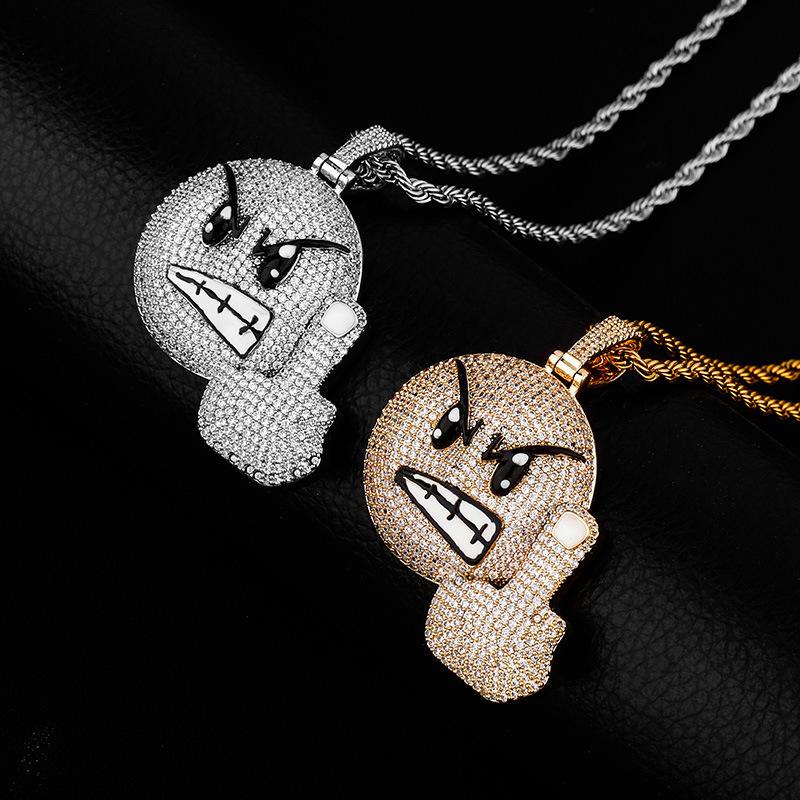 Alloy Necklace With Angry Middle Finger Pendant, Street Style Hip-Hop With Rhinestones