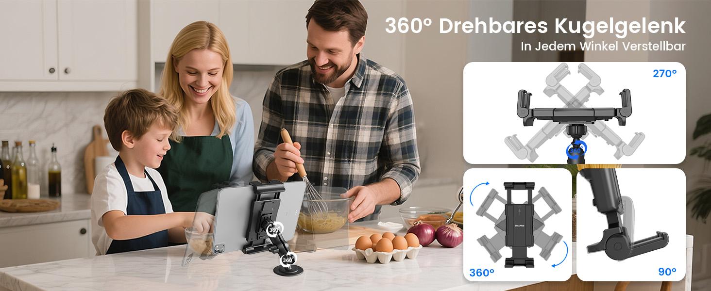 OHLPRO Tablet Wall Mount, iPad Holder Wall with Adhesive Base 360° Rotatable Tablet Holder No Drill Mobile Phone Wall Mount for 5-13 Inch iPad Galaxy Tab eReader Smartphone Universal Car Windscreen