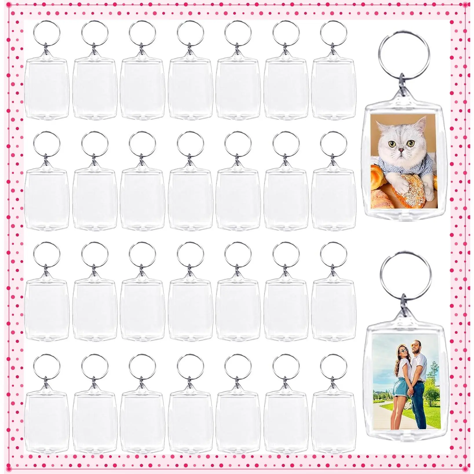Acrylic Photo Frame Keyring, Clear Picture Keychain Gift, Blank Insert Keyring for Artwork, Photocard Holder, DIY CraftGift