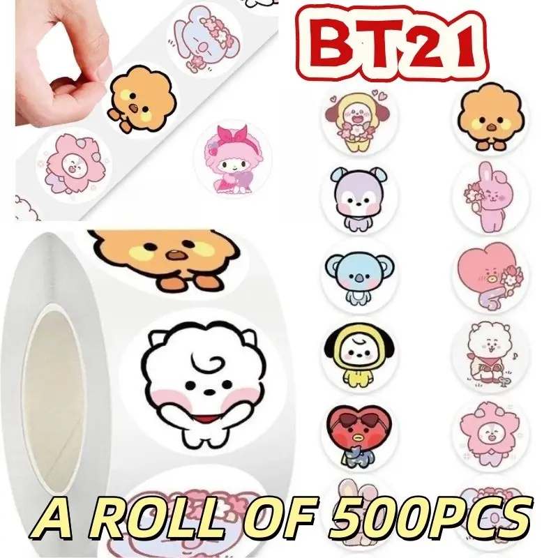 Bt21 Rj Chimmy Tata Cooky 500pcs Stickers, High-Quality Cartoon Anime Print, Creative DIY Journal and Graffiti Stickers, Perfect for Students and Parties