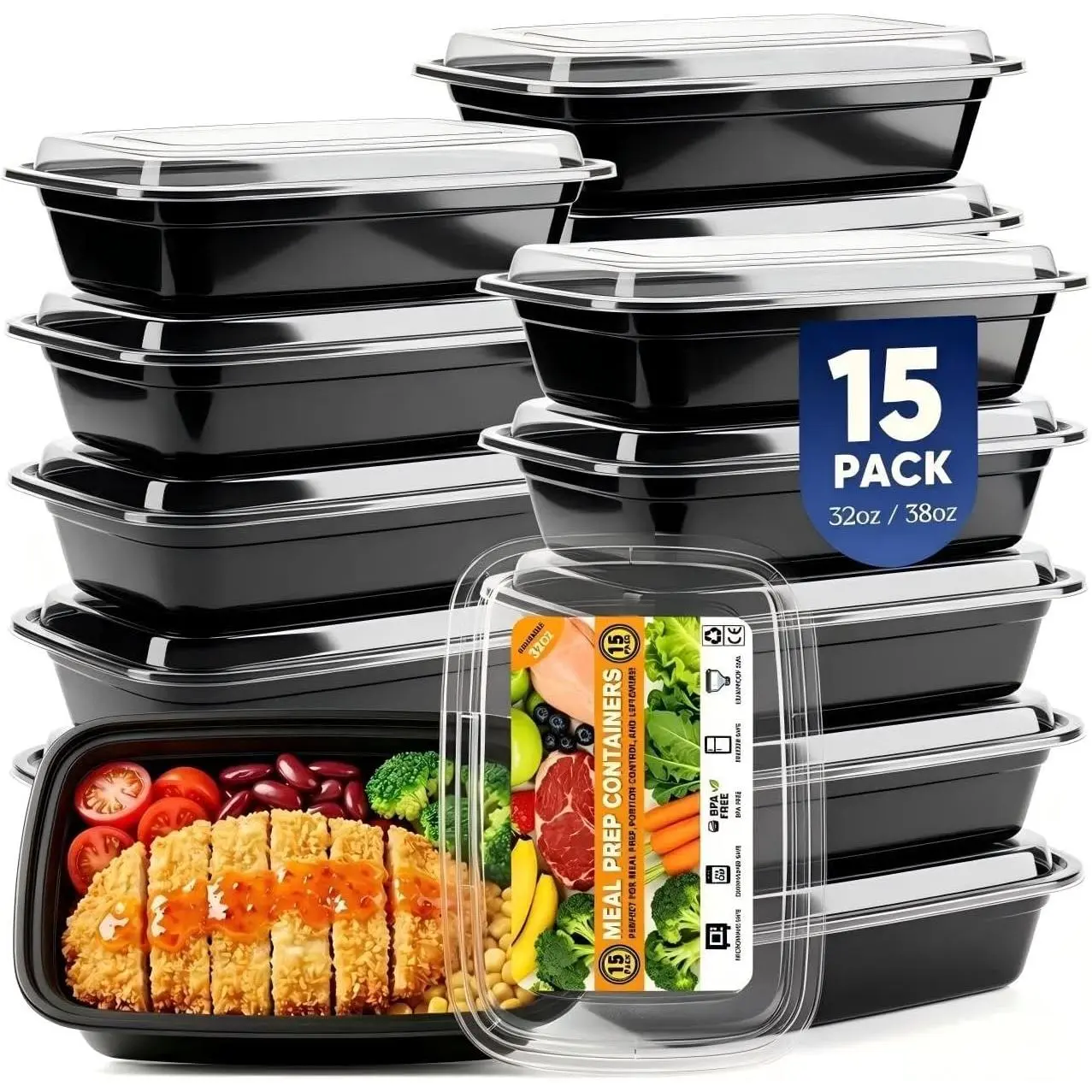 15 Pack Meal Prep Containers  32OZ, Leakproof To Go Containers |  Take Out Disposable  Leftover Storage Containers with  Microwave Freezer Dishwasher Safe Prep Containers