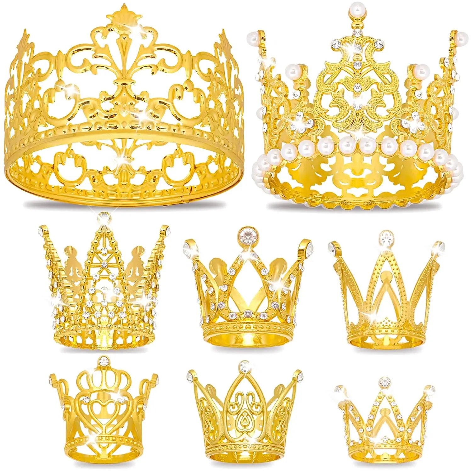 8 count Mini  Crowns Set - Small Crowns for Cake, Cupcake & Flower Bouquet Decorations| Ideal for Valentine's Day, Mother's Day, Birthday, Wedding & Anniversary
