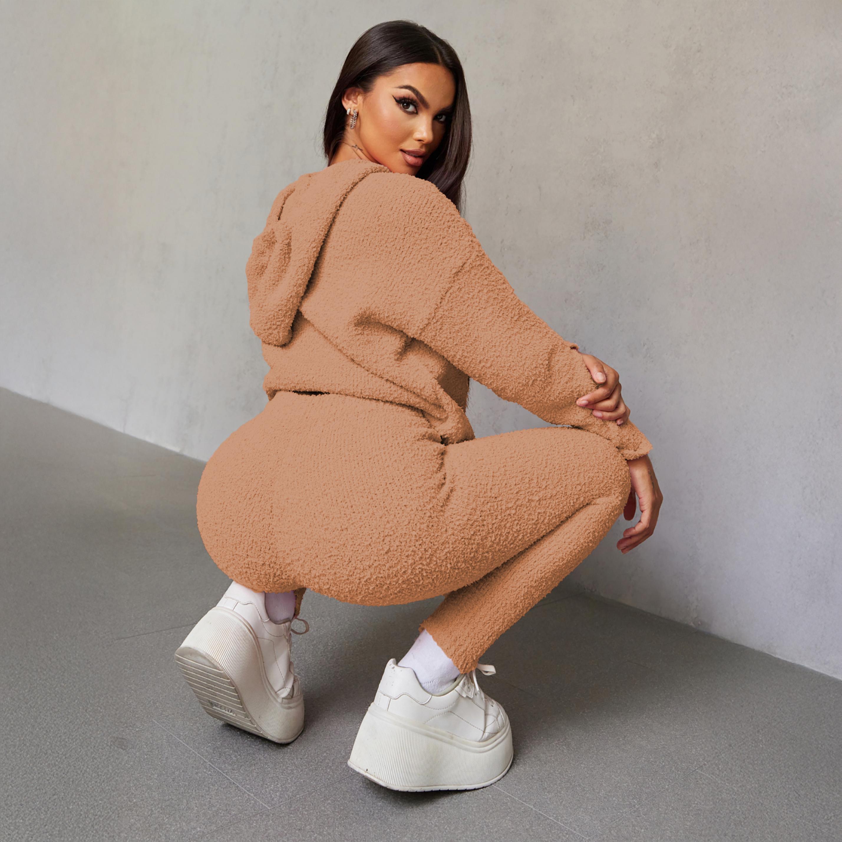 Joyfunear Women's Soft Woolen Knit Tracksuit Hoodie & Leggings Set for Home Leisure Daily Outings High-Quality Blend Fabric Adjustable Drawstring Hoodie Elastic Waist Leggings Pink Hue S-XXL