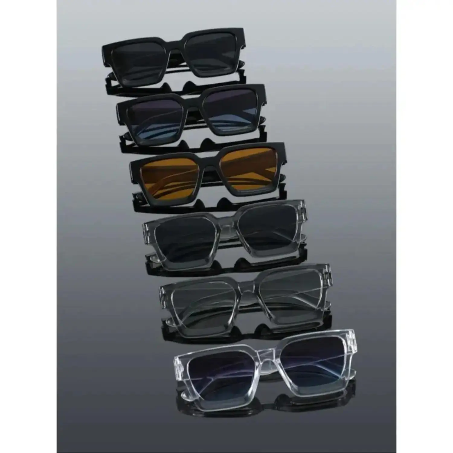 Men's 6-Pack Rectangle Sunglasses - Classic Thick Frame, Simple Design Street Style Shades, UV400 Lens, Men's Accessories, Ideal for Street Photography, Outdoor Casual Use