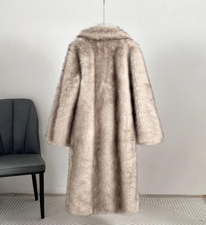 European and American Style Autumn Winter Women's Long Faux Fur Coat with Blazer Collar, Faux Fur Coat, Faux Fur Jacket