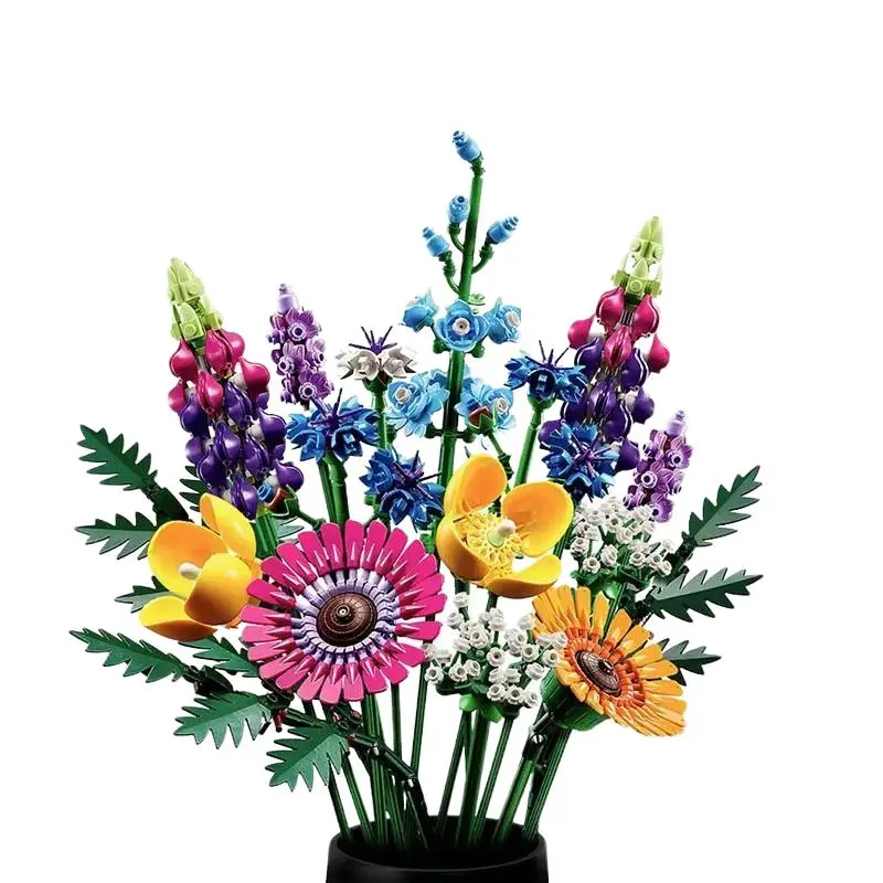 939PCS Creative Wildflower Bouquet Flower Stem Construction Building Blocks Assemble Bricks Botanical Toy Birthday Gift For Girl Adult