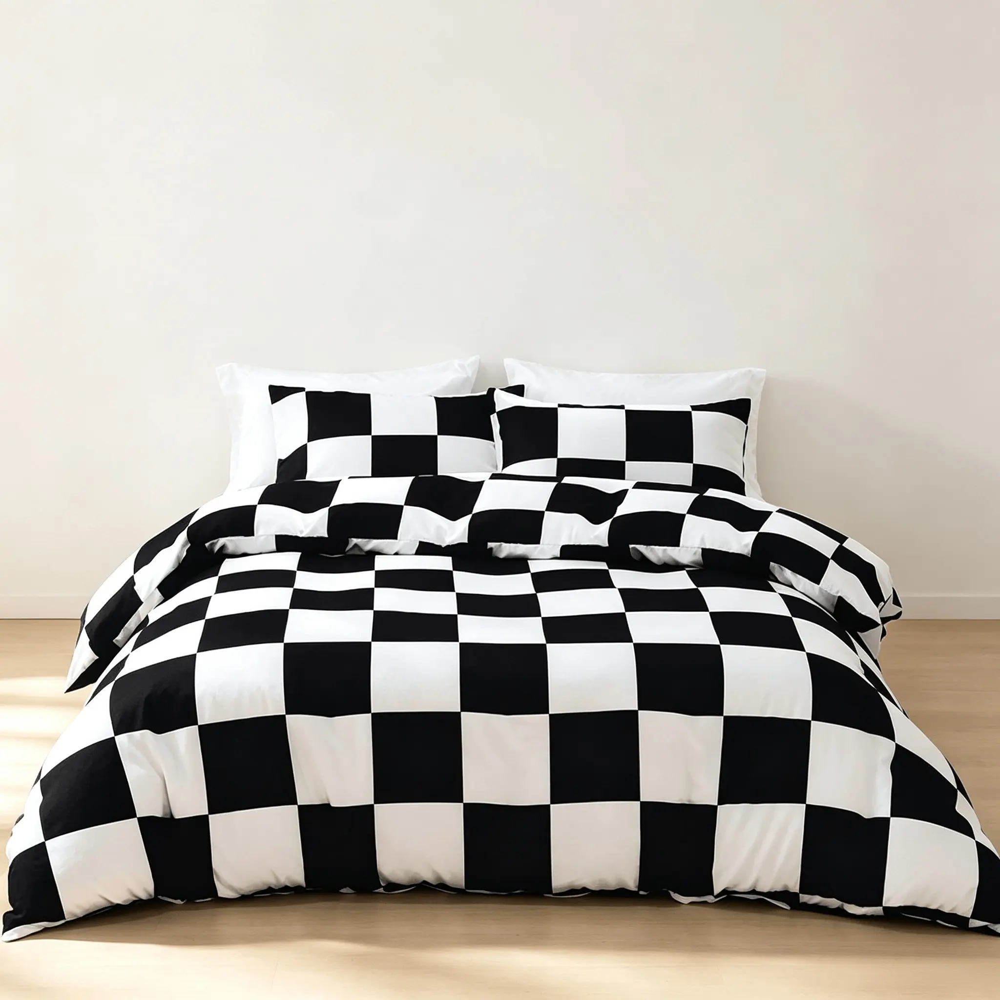 Ultra-Fine Fiber Bed Set, Lightweight Duvet Set, 90gsm Plaid Pattern, Soft and Breathable, Includes 1 Duvet Cover and 2 Pillows, No Inner Core