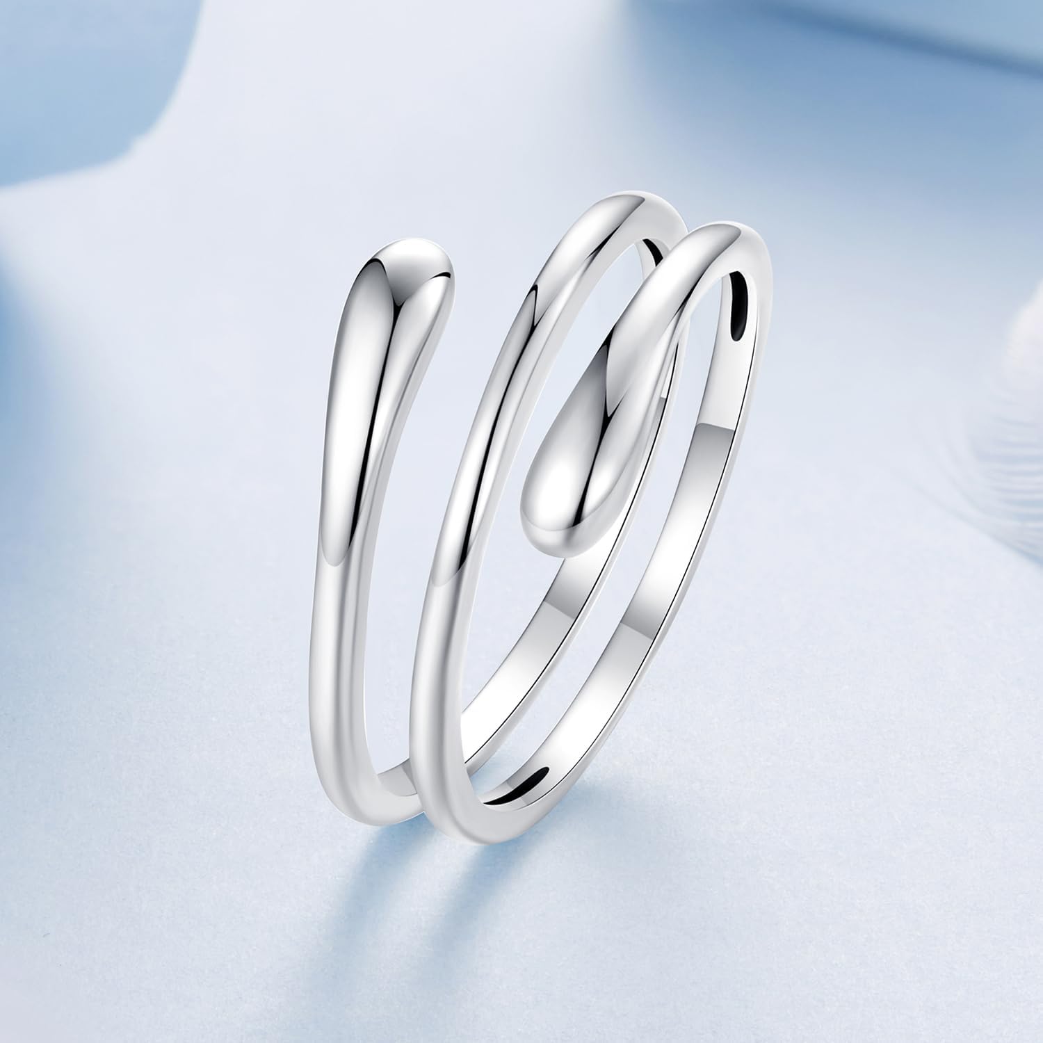 925 Sterling Silver Simple Multi-layer Leaf Adjustable Ring Green Lucky Leaves Statement Ring for Women Promise Ring Fine Jewelry