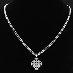Goth Jerusalem Cross Pendant Necklace for Women Men Choker Stainless Steel Hip Hop Crusader Necklaces Jewelry N1815-2S03