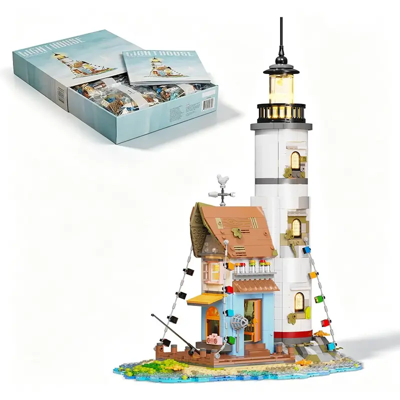 Lighthouse Building Set with LED 1806 Pieces Mini Bricks, Beach Harbor House Architecture Building Blocks Set, Collectible Island Fishing Cabin Construction Toy, Birthday Gifts, Christmas Gifts for Adults and Kids