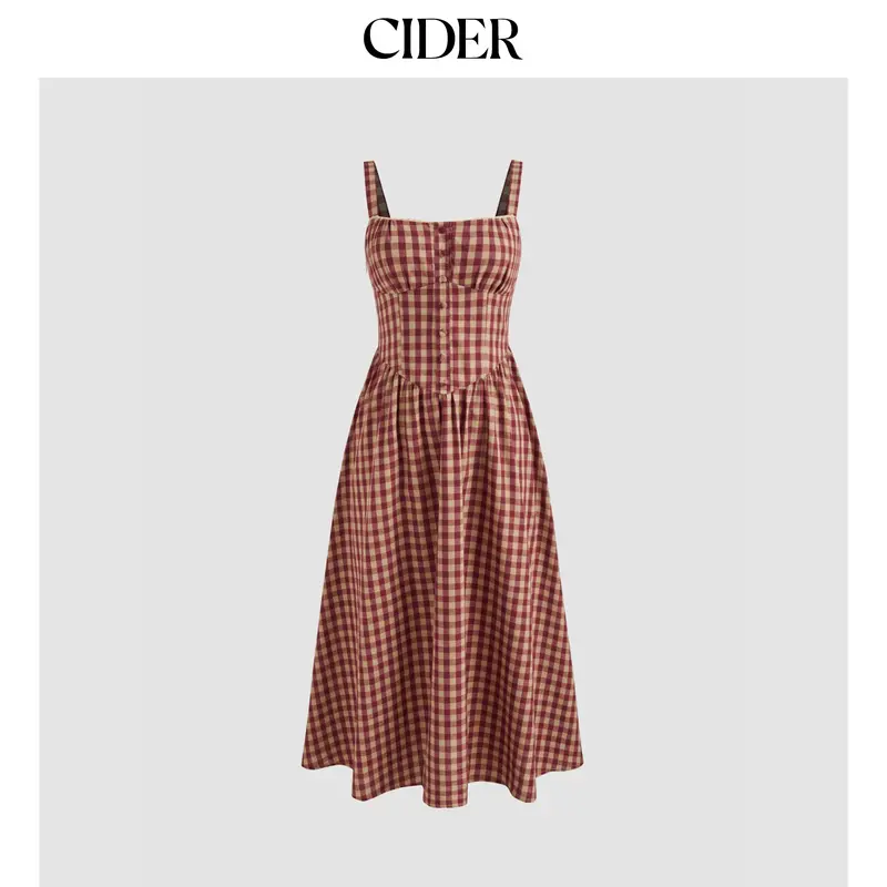 Cider Cotton-blend Square Neck Gingham Maxi Dress