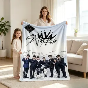 Skz Member Flannel Throw Blankets Soft All-Season K-Pop Design K-POP STRAY Bed Throws Travel Blankets Bedding Bed Accessories Comforter Set Duvet Bed Sheets 6 Official Characters Comfortable Bed Cover for Bed Sofa Travel Fan Gift Adults Kids Xmas Christma
