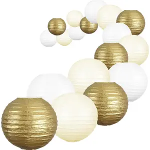 18 count Metallic  Paper Lantern Wedding Decoration Set,     Paper Lantern,  Easy Assemble, For  Year Christmas Birthday  Shower Party Favor Supplies
