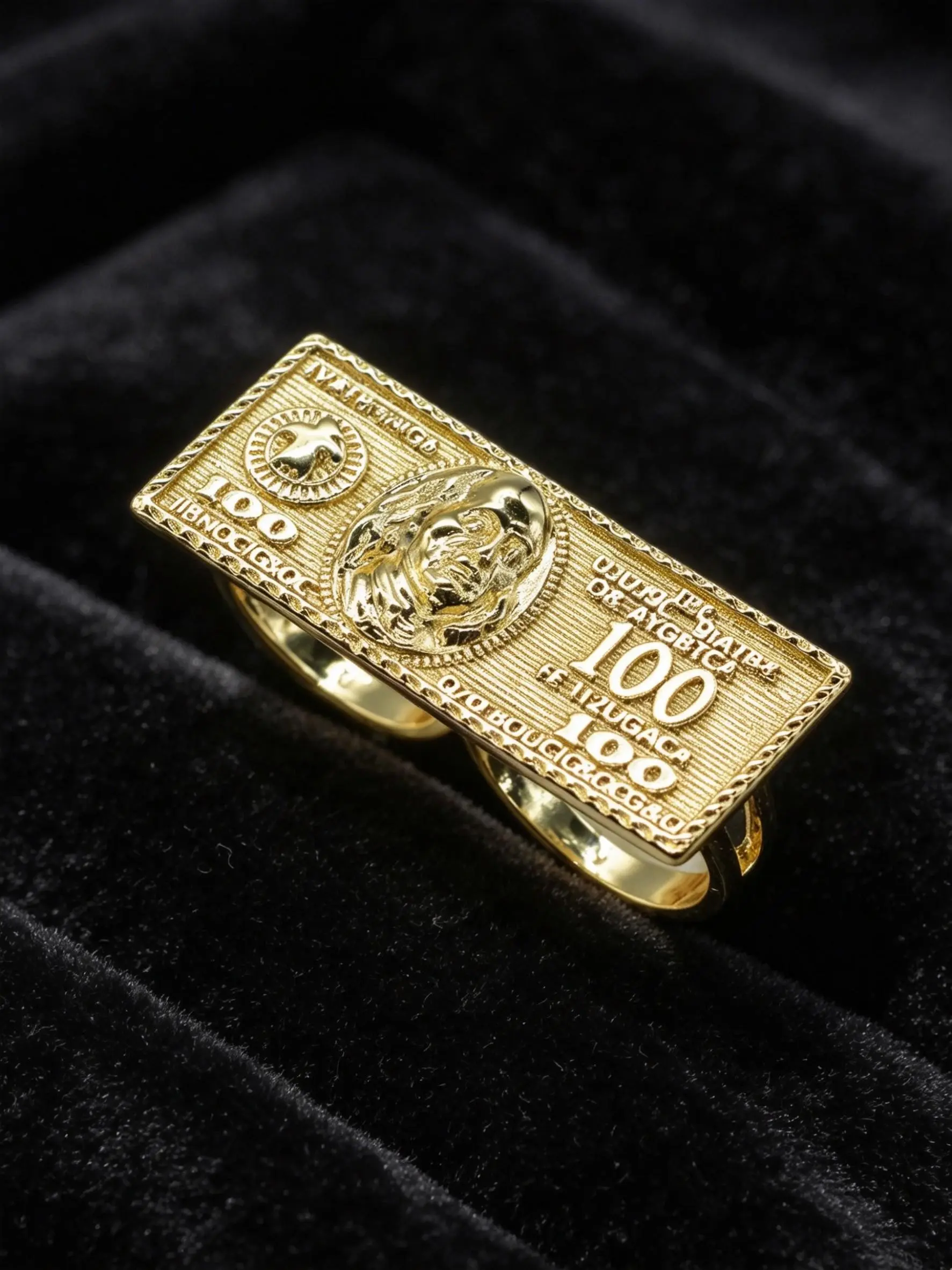 1pc Gold Plated Dollar Pattern Double Band Ring for Men Women, Retro Embossed Statement Ring, Hip Hop Daily Wear Jewelry