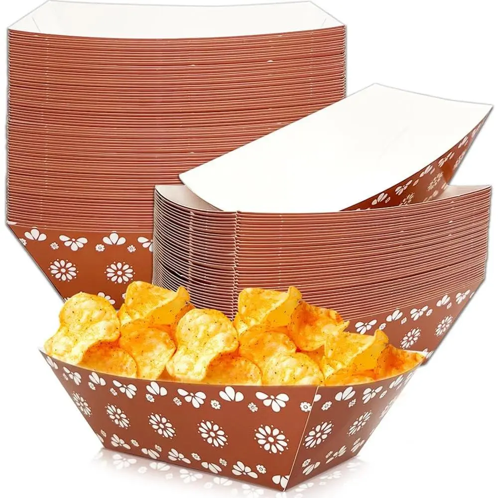 50 Pcs Snack Trays, Assembled Mexican Paper Food Serving Tray Party Decoration De Barro Terracotta Flower Food Boat for Baby Shower Birthday Wedding Party Fiesta Supplies