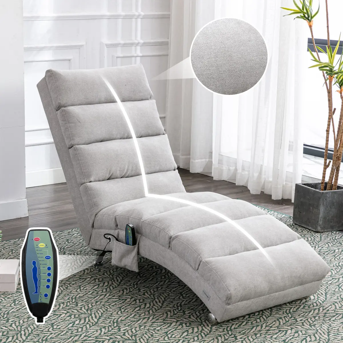 COOLMORE Luxury Single-Seat Armless Upholstered Chaise Lounge Chair - Fixed-Back Fabric, 21.65*58.27*34.25 in, 300 lbs Capacity, Deep Relaxation Vibrating Function, Assembly Required for Living Room/Reading Nook