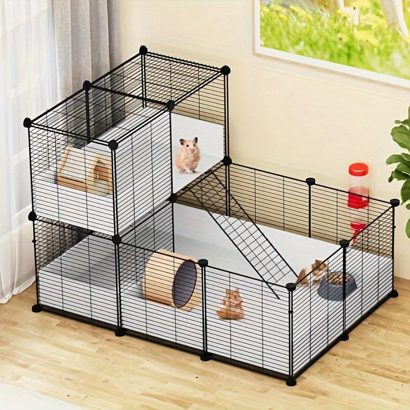 GreenScape Guinea Pig Cage, Indoor C&C Small Animal Cage with Waterproof Plastic Liner, Loft and Partition for Bunny, Chinchilla and Hamster, Habitat Fence Playpen with 25PCS Pannels