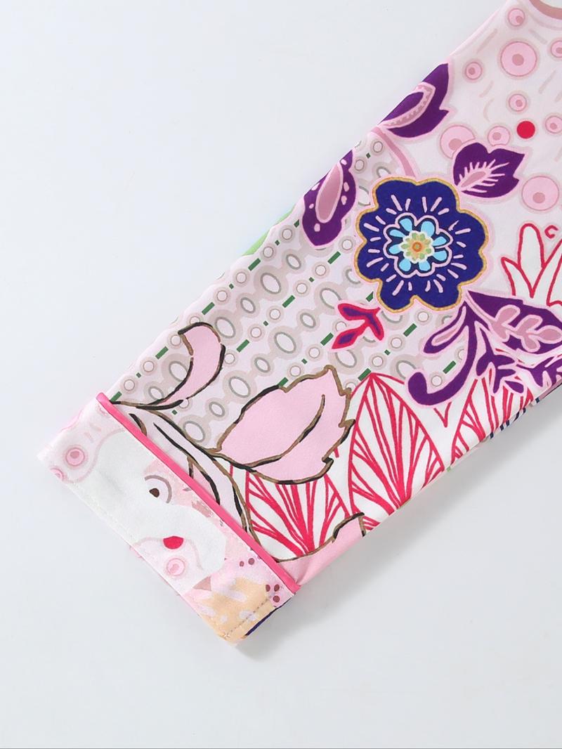 Women's Two-Piece Sleepwear Loungewear Set, Long Sleeve Top & Elastic Pants, Casual Paisley Pattern, All-Season Comfortable Home Wear