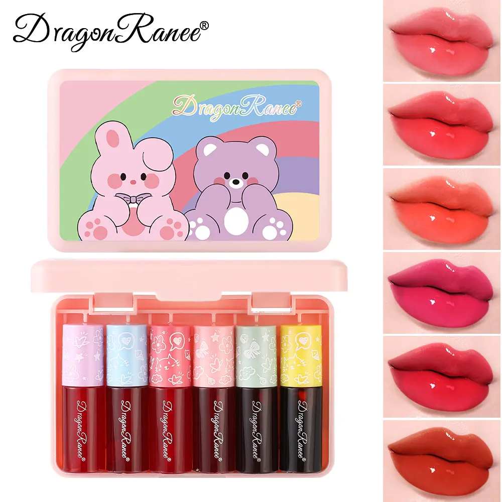 High-quality lip gloss and lip tint set of 6, waterproof and sweat-proof, long-lasting without fading, moisturizes and repairs lips, naturally glossy, perfect for students and office workers for daily use, comes in various colors to suit different