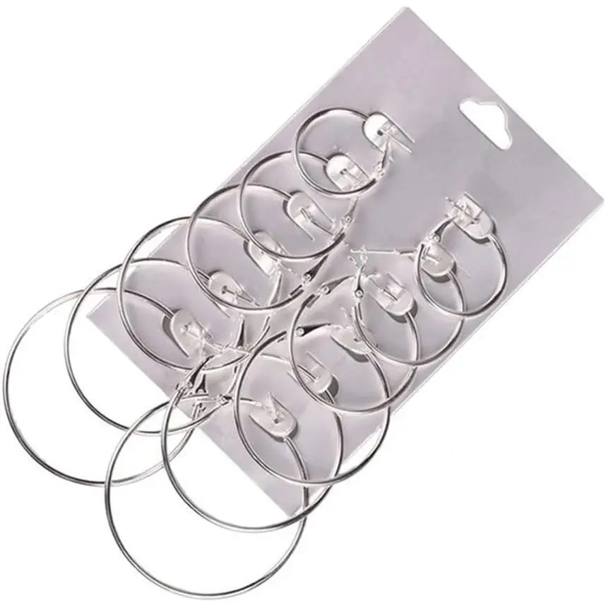 6 Pair Stainless Steel Earring Set, Women's Silver-Tone Hoop and Stud Earrings for Basic, Casual Daily Wear, Hoop Earrings