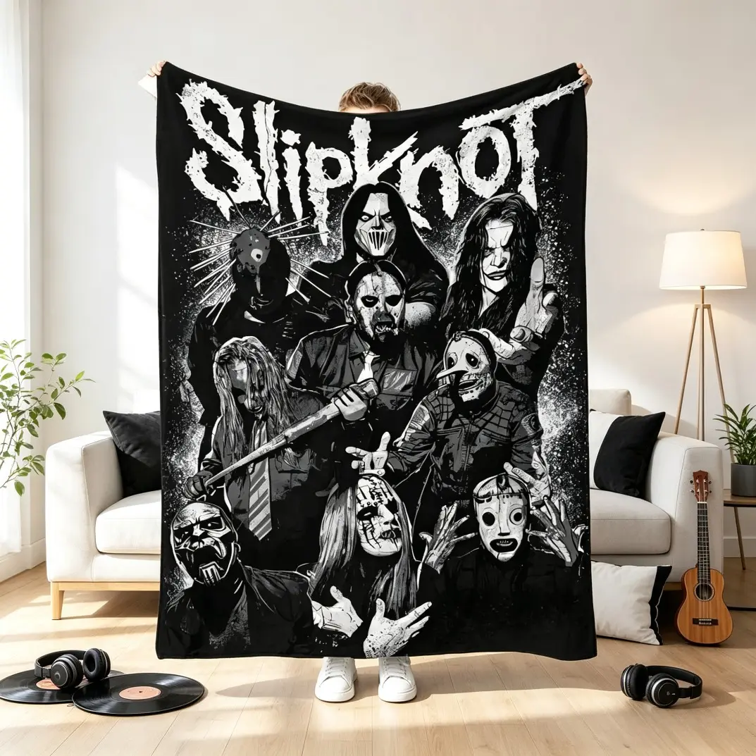 Slipknot Themed Printed Flannel Throw Blanket, Premium Plush Fleece Blanket for Adults & Kids, Comfortable Soft Lightweight Warm All Season Throw Blanket for Home Camping Sofa Bed Couch Travel Bedroom Rockstar Decor Gift