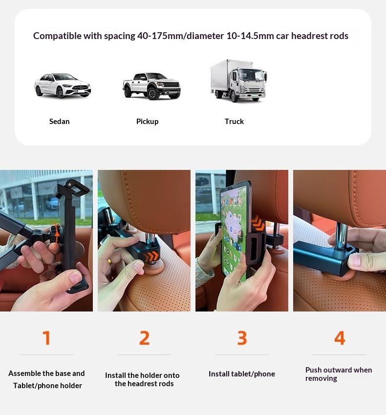 Car tablet bracket, rear seat back ipad support frame, rear seat headrest retractable, rotatable and fixed mobile phone bracket