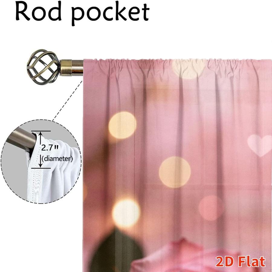 2Pcs Romantic Pink Rose Flower Gift Box Sun Blocking Curtains Digital Printed Rod Pocket, Window Treatment For Bedroom Office Kitchen Living Room Study Home Decor